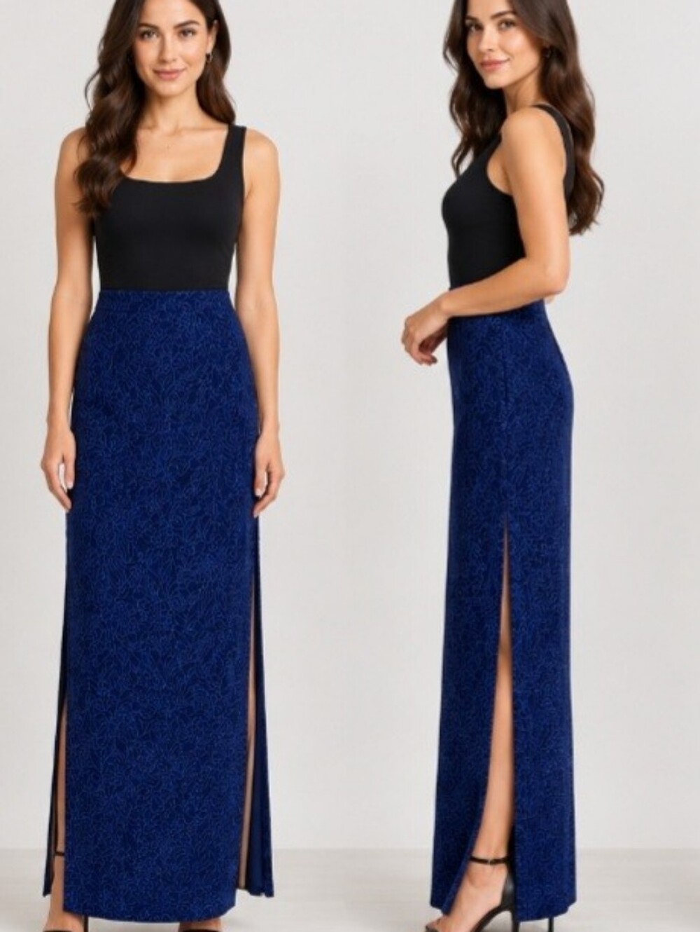 Zara Elegant Velvet Floral  Maxi Skirt - Deep Blue. NWT. Size US M.